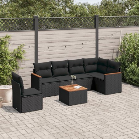 7-teiliges Garten-Essset und schwarze Kissen aus synthetischem Rattan von , Gartensets - Ref: Foro24-3226020, Preis: 414,78 €...