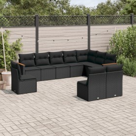 Gartensofa-Set 10-teilig mit schwarzen synthetischen Rattankissen von , Gartensets - Ref: Foro24-3226069, Preis: 595,91 €, Ra...