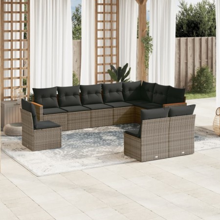 10-teiliges Gartensofa-Set mit grauen synthetischen Rattankissen von , Gartensets - Ref: Foro24-3226074, Preis: 622,62 €, Rab...