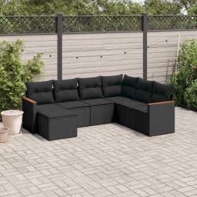 7-teiliges Garten-Essset und schwarze Kissen aus synthetischem Rattan von , Gartensets - Ref: Foro24-3226202, Preis: 435,52 €...