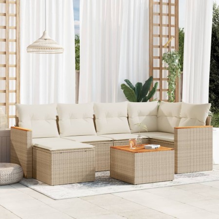 7-piece garden sofa set and beige synthetic rattan cushions by , Garden sets - Ref: Foro24-3226184, Price: 555,99 €, Discount: %