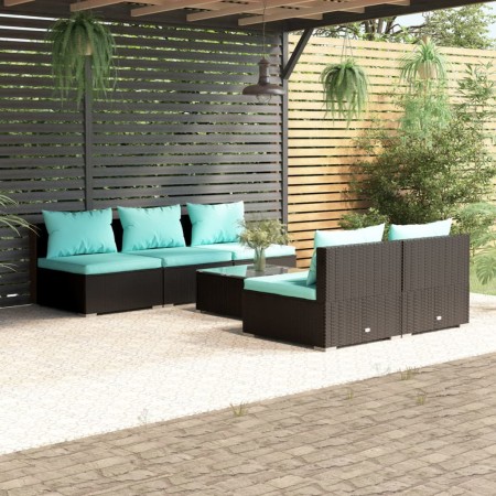 6-teiliges Gartensofa-Set und schwarze synthetische Rattankissen von , Gartensets - Ref: Foro24-3101449, Preis: 623,38 €, Rab...