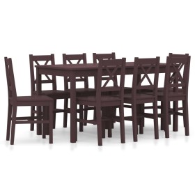 9-piece dark brown pine wood dining set by vidaXL, Furniture sets for kitchens and dining rooms - Ref: Foro24-283383, Price: ...