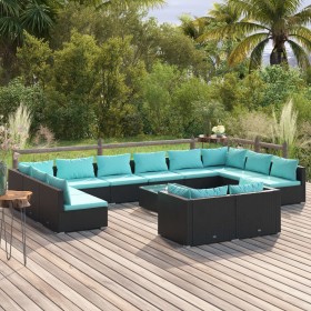 Set de muebles de jardín 13 pzas cojines ratán sintético negro de , Conjuntos de jardín - Ref: Foro24-3102097, Precio: 1,00 €...