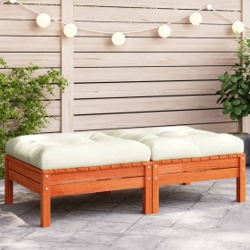 Garten-Fußhocker-Kissen, 2 Stück, aus massivem Kiefernholz, braunes Wachs von , Modulare Sofas für den Außenbereich - Ref: Fo...