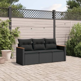 Garden sofa set with 3-piece black synthetic rattan cushions by , Garden sets - Ref: Foro24-3225754, Price: 197,62 €, Discoun...