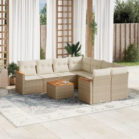 Set de sofás de jardín 9 pzas con cojines ratán sintético beige de , Conjuntos de jardín - Ref: Foro24-3225827, Precio: 675,9...