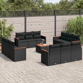 Set aus Gartensofas und Kissen 13 Stück synthetisches Rattan schwarz von , Gartensets - Ref: Foro24-3225838, Preis: 888,43 €,...