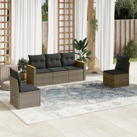 Garden sofa set with 5-piece synthetic rattan gray cushions by , Garden sets - Ref: Foro24-3225850, Price: 302,80 €, Discount: %