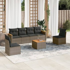 7-piece garden sofa set with gray PE rattan cushions by , Garden sets - Ref: Foro24-3225871, Price: 443,39 €, Discount: %