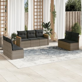 7-piece garden sofa set with gray PE rattan cushions by , Garden sets - Ref: Foro24-3225878, Price: 430,91 €, Discount: %