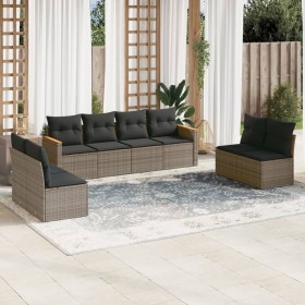 Garden sofa set 8 pieces and gray synthetic rattan cushions by , Garden sets - Ref: Foro24-3225892, Price: 480,99 €, Discount: %