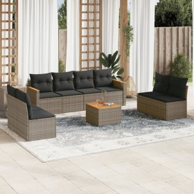 Garden furniture set 9 pieces and gray synthetic rattan cushions by , Garden sets - Ref: Foro24-3225899, Price: 520,99 €, Dis...