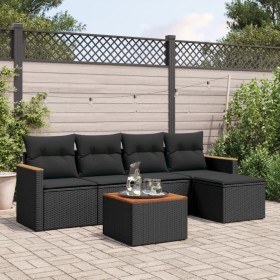 Set aus 6-teiligen Gartensofas und Kissen Kunstrattan schwarz von , Gartensets - Ref: Foro24-3225922, Preis: 331,76 €, Rabatt: %