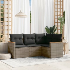 Garden sofa set 4 pieces with gray synthetic rattan cushions by , Garden sets - Ref: Foro24-3225934, Price: 287,93 €, Discoun...