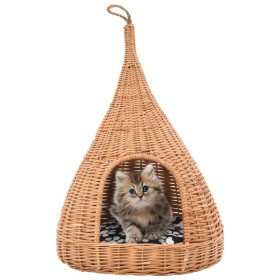 Cat house with cushion and natural willow tipi shape 40x60cm by vidaXL, Cat furniture - Ref: Foro24-170777, Price: 89,61 €, D...