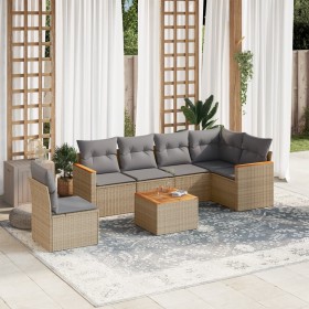 Garden sofa set with beige mixed cushions, 7 pieces, PE rattan. by , Garden sets - Ref: Foro24-3226024, Price: 462,99 €, Disc...