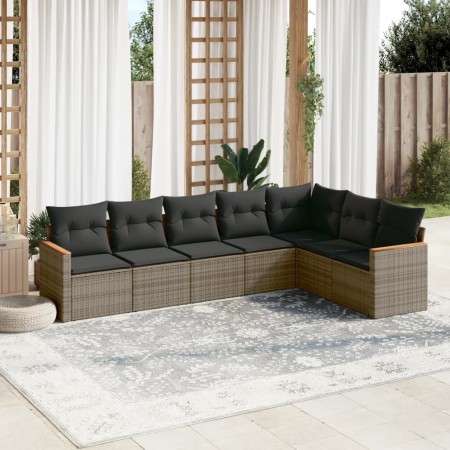 7-piece garden sofa set with gray PE rattan cushions by , Garden sets - Ref: Foro24-3226032, Price: 463,45 €, Discount: %