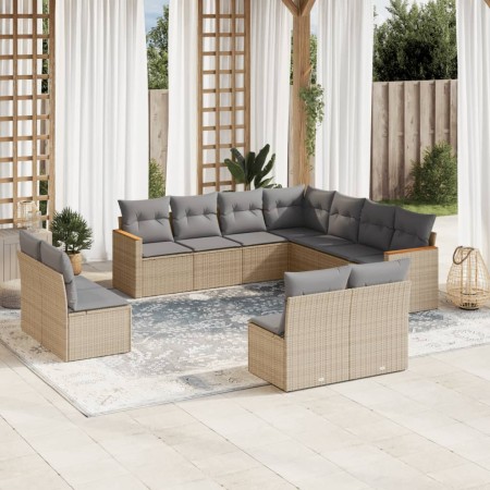 Garden sofa set with beige mixed cushions 11 pieces PE rattan by , Garden sets - Ref: Foro24-3226087, Price: 716,47 €, Discou...