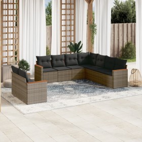 Garden furniture set 9 pieces and gray synthetic rattan cushions by , Garden sets - Ref: Foro24-3226102, Price: 624,48 €, Dis...