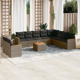 Garden sofa set 11 pieces and gray synthetic rattan cushions by , Garden sets - Ref: Foro24-3226123, Price: 696,99 €, Discoun...