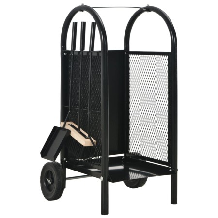 Black steel log holder 30x35x81 cm by vidaXL, Firewood bags and holders - Ref: Foro24-284703, Price: 63,33 €, Discount: %