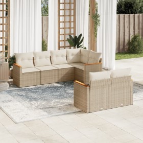 Set of 7-piece garden sofas and beige synthetic rattan cushions by , Garden sets - Ref: Foro24-3226142, Price: 630,82 €, Disc...