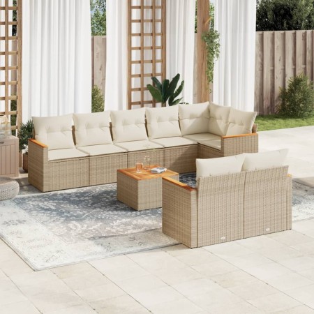 Set de sofás de jardín 9 pzas con cojines ratán sintético beige de , Conjuntos de jardín - Ref: Foro24-3226156, Precio: 698,9...