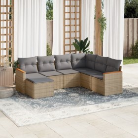 Garden sofa set with beige mixed cushions, 7 pieces, PE rattan. by , Garden sets - Ref: Foro24-3226206, Price: 454,48 €, Disc...