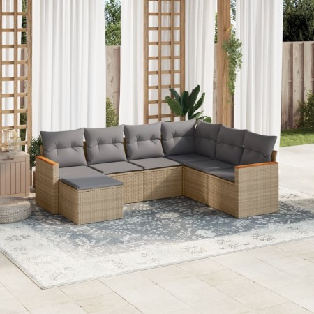 Garden sofa set with beige mixed cushions, 7 pieces, PE rattan. by , Garden sets - Ref: Foro24-3226206, Price: 453,59 €, Disc...