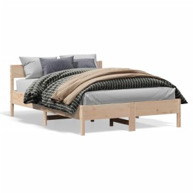 Bed frame with solid pine wood headboard 140x190 cm by , Beds and slatted bases - Ref: Foro24-842766, Price: 110,99 €, Discou...