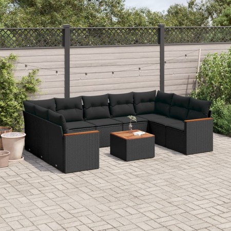 Gartensofa-Set 10-teilig mit schwarzen synthetischen Rattankissen von , Gartensets - Ref: Foro24-3226279, Preis: 586,34 €, Ra...