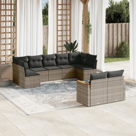 9-piece garden furniture set and gray synthetic rattan cushions by , Garden sets - Ref: Foro24-3226291, Price: 599,70 €, Disc...