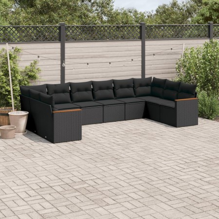 Set de sofás de jardín 10 pzas cojines ratán sintético negro de , Conjuntos de jardín - Ref: Foro24-3226321, Precio: 623,73 €...