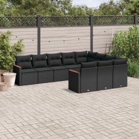 Gartensofa-Set 10-teilig mit schwarzen synthetischen Rattankissen von , Gartensets - Ref: Foro24-3226335, Preis: 623,73 €, Ra...