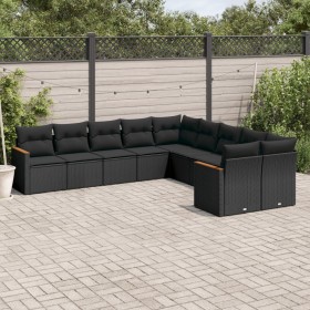 Gartensofa-Set 10-teilig mit schwarzen synthetischen Rattankissen von , Gartensets - Ref: Foro24-3226349, Preis: 624,37 €, Ra...