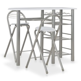 White wood and steel kitchen table and stools and shelves by vidaXL, Furniture sets for kitchens and dining rooms - Ref: Foro...