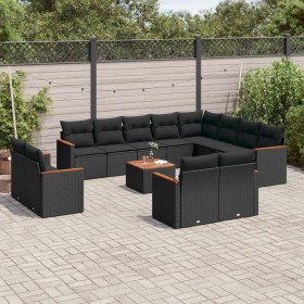 Garden sofa and cushion set 13 pieces black synthetic rattan by , Garden sets - Ref: Foro24-3226517, Price: 864,64 €, Discoun...