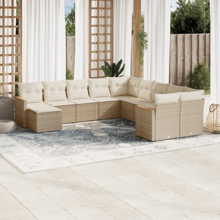 Set de sofás de jardín 11pzas con cojines ratán sintético beige de , Conjuntos de jardín - Ref: Foro24-3226569, Precio: 804,9...