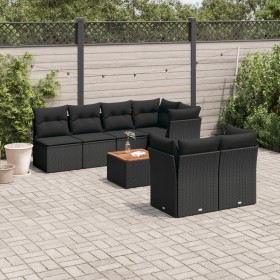 Gartensofa- und Kissenset 8-teilig aus schwarzem synthetischem Rattan von , Gartensets - Ref: Foro24-3255845, Preis: 549,06 €...