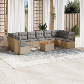 Gartensofa-Set mit beigem Kissenmix, 11-teilig aus PE-Rattan von , Gartensets - Ref: Foro24-3256129, Preis: 681,91 €, Rabatt: %