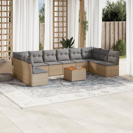 Gartensofa-Set mit beigem Kissenmix, 11-teilig aus PE-Rattan von , Gartensets - Ref: Foro24-3256129, Preis: 687,53 €, Rabatt: %