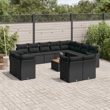 Garden sofa and cushion set 13 pieces black synthetic rattan by , Garden sets - Ref: Foro24-3256279, Price: 898,95 €, Discoun...