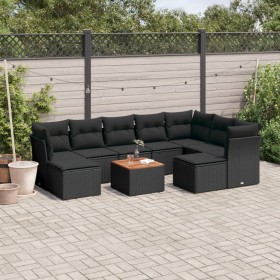 Gartensofa-Set 10-teilig mit schwarzen synthetischen Rattankissen von , Gartensets - Ref: Foro24-3256293, Preis: 629,39 €, Ra...