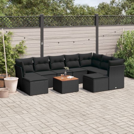 Gartensofa-Set 10-teilig mit schwarzen synthetischen Rattankissen von , Gartensets - Ref: Foro24-3256293, Preis: 629,39 €, Ra...