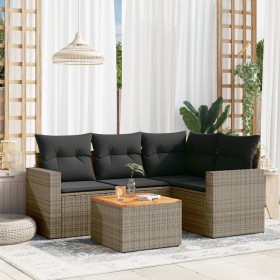 Gartensofa-Set mit Kissen, 5-teilig, graues synthetisches Rattan von , Gartensets - Ref: Foro24-3256438, Preis: 377,52 €, Rab...