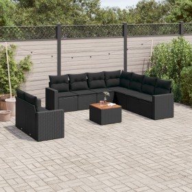 Gartensofa-Set 10-teilig mit schwarzen synthetischen Rattankissen von , Gartensets - Ref: Foro24-3256517, Preis: 728,42 €, Ra...