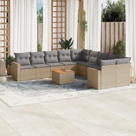 Gartensofa-Set mit beigem Kissenmix, 11-teilig aus PE-Rattan von , Gartensets - Ref: Foro24-3256647, Preis: 754,50 €, Rabatt: %