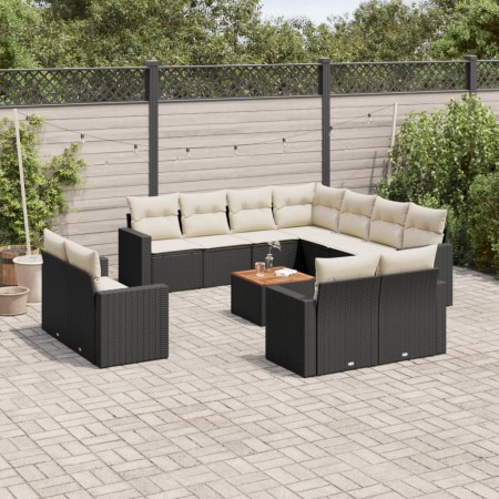 Gartensofa- und Kissenset 13-teilig aus schwarzem synthetischem Rattan von , Gartensets - Ref: Foro24-3256721, Preis: 872,36 ...