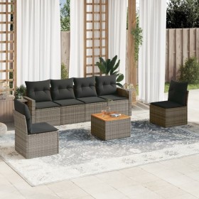 7-piece garden sofa set with gray PE rattan cushions by , Garden sets - Ref: Foro24-3256844, Price: 464,65 €, Discount: %